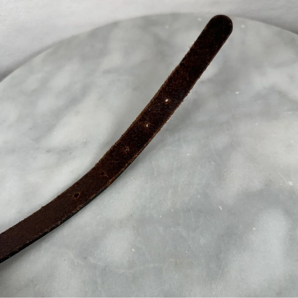 Vintage Chico’s large‎ Brown Leather Belt Brass Buckle thin boho bohemian